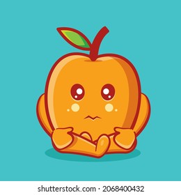 kawaii apricot fruit mascot with sad gesture isolated cartoon in flat style