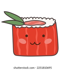 Kawaii Asian Food Symbol Element Funny Cartoon Icon Kawaii Asian Food Sushi Roll Symbol Decoration Kawaii Asian Food Element Doodle Cute Bright Happy Icon Silhouette Talisman Icon Template