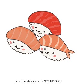 Kawaii Asian Food Symbol Element Funny Cartoon Icon Kawaii Asian Food Sushi Roll Symbol Decoration Element Doodle Cute Bright Kawaii Asian Food Happy Icon Silhouette Talisman Icon Template