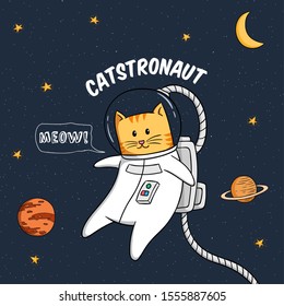 Kawaii Astronaut Cat Flying In Space