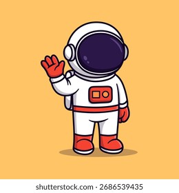 Astronauta kawaii de pie mientras ondea ilustración.