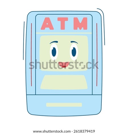 Kawaii ATM Machine Character Vector with Cute Face and Soft Colors, Perfect for Finance-Themed Illustrations, Educational Content, Stickers, and Adorable Digital Projects.