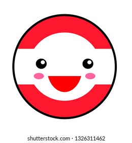 Kawaii Austria flag smile. Flat style. Cute cartoon isolated fun design emoticon face. Vector art anime illustration for celebration holiday decoration element. Business card with template icon.