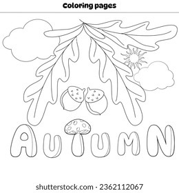 Kawaii autumn  coloring page doodles, sketch coloring book for relaxing. Vector design. cute, coloring book