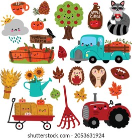  conjunto de ilustraciones vectoriales de otoño de kawaii