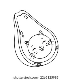 Kawaii avocado line. Fruit with head of cat. Vegetarian diet, healthy eating and food, proper nutrition. Natural and organic product. Minimalist creativity and art. Cartoon flat vector illustration