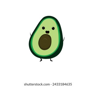 Kawaii avocado vector illustration. Cute happy smiling avocado	