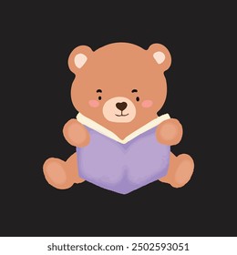 kawaii baby bear reading book, eat honey illustration watercolor