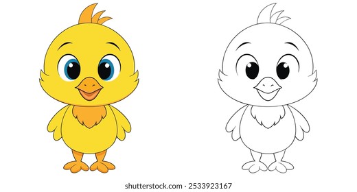 Kawaii Baby Chick Cartoon Coloring Page For Kids Printable