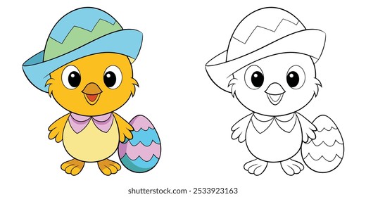 Kawaii Baby Chick And Easter Egg Cartoon Coloring Page For Kids Printable