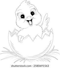 Kawaii Baby Chick Hand Draw Coloring Page