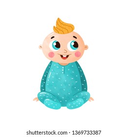 Kawaii baby. Cute little baby in the sliders. Vector illustration
