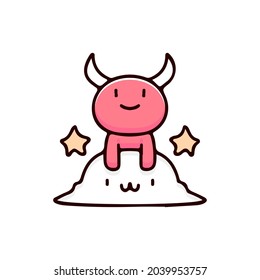 Kawaii baby devil cartoon on the cloud. Perfect for Nursery kids, greeting card, baby shower girl, fabric design.