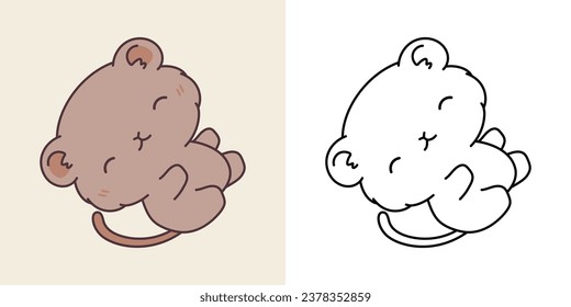 Kawaii Baby Gerbil Clip Art mehrfarbig und schwarz-weiß. Cute Kawaii Baby Pet. Einzelne Vektorgrafik eines Kawaii-Tieres für Bedruckungen, Aufkleber, Babydusche. 