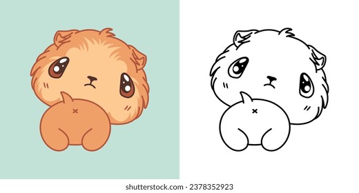 Kawaii Baby Guinea Pig for Coloring Page and Illustration. Adorable Clip Art Baby Animal. Cute Vector Illustration of a Kawaii Rodent for Stickers, Prints for Clothes, Baby Shower. 