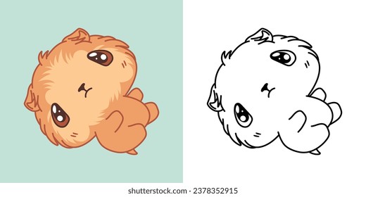 Kawaii Baby Guinea Pig Multicolored and Black and White. Beautiful Isolated Baby Pet. Funny Vector Illustration of a Kawaii Pet for Prints for Clothes, Stickers, Baby Shower. 