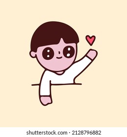 Kawaii baby with hello gesture cartoon. Illustration for Perfect Nursery children, kids, greeting.