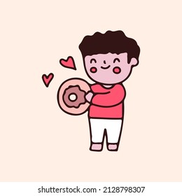 Kawaii baby kid with donut cartoon. Illustration for Perfect Nursery children, kids, greeting.