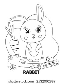 Kawaii Baby Rabbit Enjoying Its Favorite Carrot, Cute and Ready for Kids’ Coloring Activities