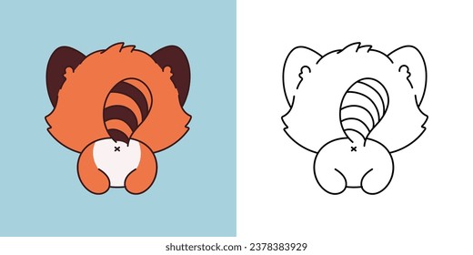 Kawaii Baby Red Panda Clipart Multicolored and Black and White. Cute Kawaii Baby Animal. Isolated Vector Illustration of a Kawaii Animal for Prints for Clothes, Stickers, Baby Shower. 