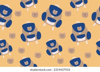 Kawaii Back to school stationery Seamless Pattern Background. Cute Hand drawn Office supply Perfect Kids Apparel Doodle Cartoon Preschool Children Learning Wrapping Textile Graphic Print Vector