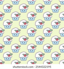 Kawaii Fundo com Natal Cupcake com bagas