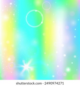 Kawaii Background. Green Girl Invitation. Magic Gradient. Holographic Colorful Invite. Yellow Fantasy Pattern. Blue Sparkles Hologram. Rainbow Backdrop. Party Kawaii Background.