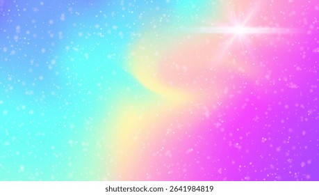 Kawaii Background. Pink Fairy Gradient And Beautiful Rainbow Hologram. Purple Princess Pattern. Fantasy Cartoon Dream With Shiny Holographic Star Design. Blue Kawaii Background.