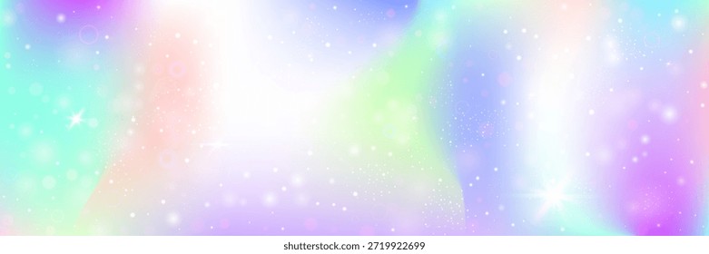 História de Kawaii. Gradiente De Arco-Íris Rosa E Bonito Holograma De Unicórnio. Padrão de Fadas Roxo. Sonho Brilhante Do Universo Com Brilho De Conto De Fadas Brilhante. Fundo Kawaii Azul.