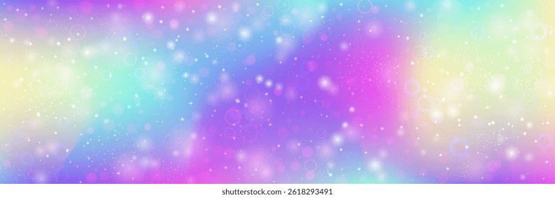 Kawaii Background. Pink Rainbow Pattern And Beautiful Fairy Gradient. Purple Princess Hologram. Fantasy Cartoon Dream With Shiny Holographic Star Design. Blue Kawaii Background.
