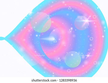 Kawaii background with rainbow princess gradient. Magic unicorn hologram. Holographic cosmos. Multicolor universe banner in cute colors. Kawaii background with sparkles and stars for girl party.