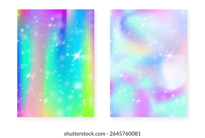 Fondo de Kawaii con el gradiente de la princesa del arco iris. Holograma de unicornio mágico.