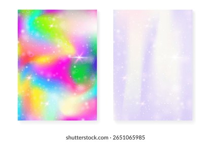 Fundo de Kawaii com gradiente de princesa arco-íris. Holograma de unicórnio mágico.