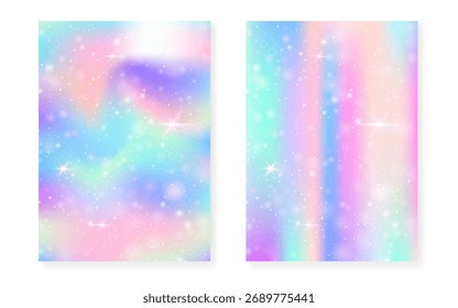 Fondo de Kawaii con el gradiente de la princesa del arco iris. Holograma de unicornio mágico.