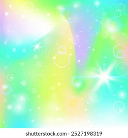 Kawaii Background. Yellow Fairy Pattern. Rainbow Invitation. Holographic Galaxy Effect. Green Magical Gradient. Blue Universe Hologram. Princess Backdrop. Cute Kawaii Background.