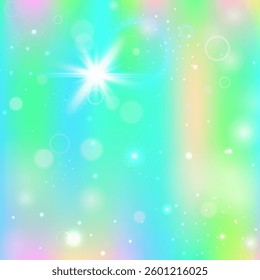 Kawaii Background. Yellow Rainbow Gradient. Unicorn Pattern. Fairytale Mystical Effect. Green Galaxy Hologram. Pink Cosmic Invitation. Magic Texture. Candy Kawaii Background.