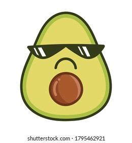 kawaii bad sunglasses avocado cartoon illustration isolated on white background