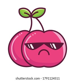 kawaii bad sunglasses cherry fruit cartoon illustration isolated on white background
