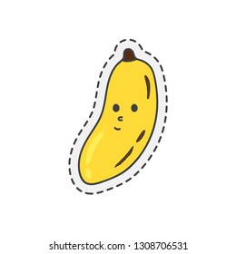 Kawaii banana. Cute hand drawn colored vector. editable stroke.
