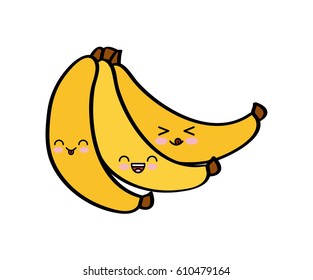 kawaii banana fruit icon over white background. colorful design. vector illustration