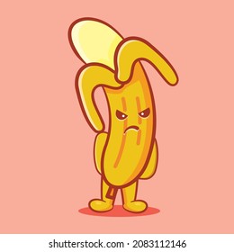 kawaii banana fruit mascot with mad expression isolated cartoon in flat style