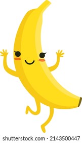 Kawaii Banana Mascot. Cute Running Fruit Character