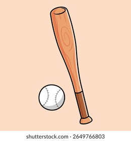 Kawaii Baseball Bat and Ball – Cute Sports Cartoon Vector for Kids and Game-Themed Art
