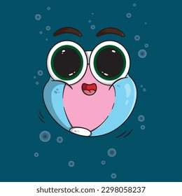 Kawaii beach balloon diving underwater with water bubbles background.