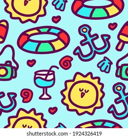 kawaii beach doodle pattern design