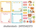 Kawaii Beach Memo Set with Cute Animals and Planning Stickers. Adorable Beach Themed Planner Stickers and Memo Templates. Cute and Fun Beach Planner Stickers and Memo Pads.