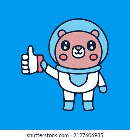 Kawaii bear astronaut holding like button, illustration for t-shirt, sticker, or apparel merchandise. With retro cartoon style.