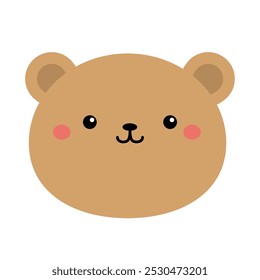 Urso Kawaii. Ícone castanho-grisalho. Brinquedo bonito de urso. Cara de cabeça engraçada. Personagem de desenho animado. Dia dos Namorados. Cartão comemorativo, modelo de impressão de adesivo. Estilo infantil. Fundo branco. Design plano. Vetor