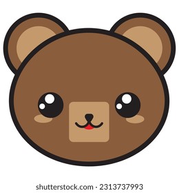 Kawaii bear, cute and huggable, with bright eyes and a charming expression. Ideal for illustrating children's products, room decor, and stationery items, conveying coziness and tenderness in your desi