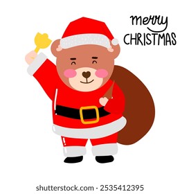 Kawaii bear giving gift suck on christmas day